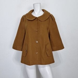 Epanouir Vintage Camel Wool Made in Hong Kong Peter Pan Collar Swing Coat Sz. 38